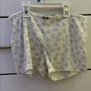 Women's White and Blue Teddy-bear Printed Shorts